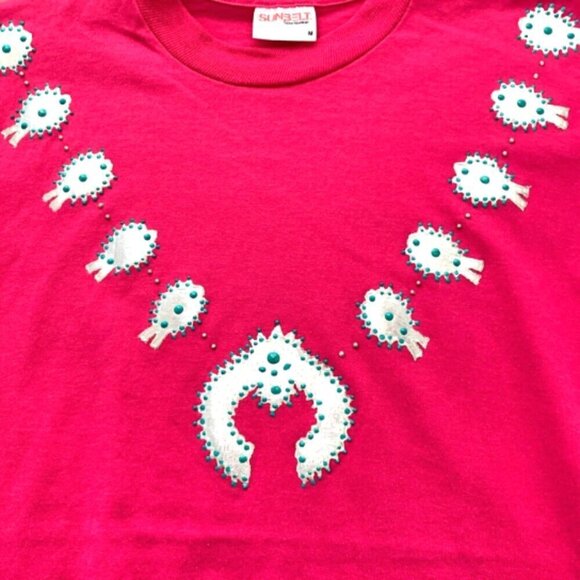 Sunbelt Sportswear Tee Pink Silver & Turquoise Squash Blossoms Sz M Pink 33Q - Picture 4 of 8